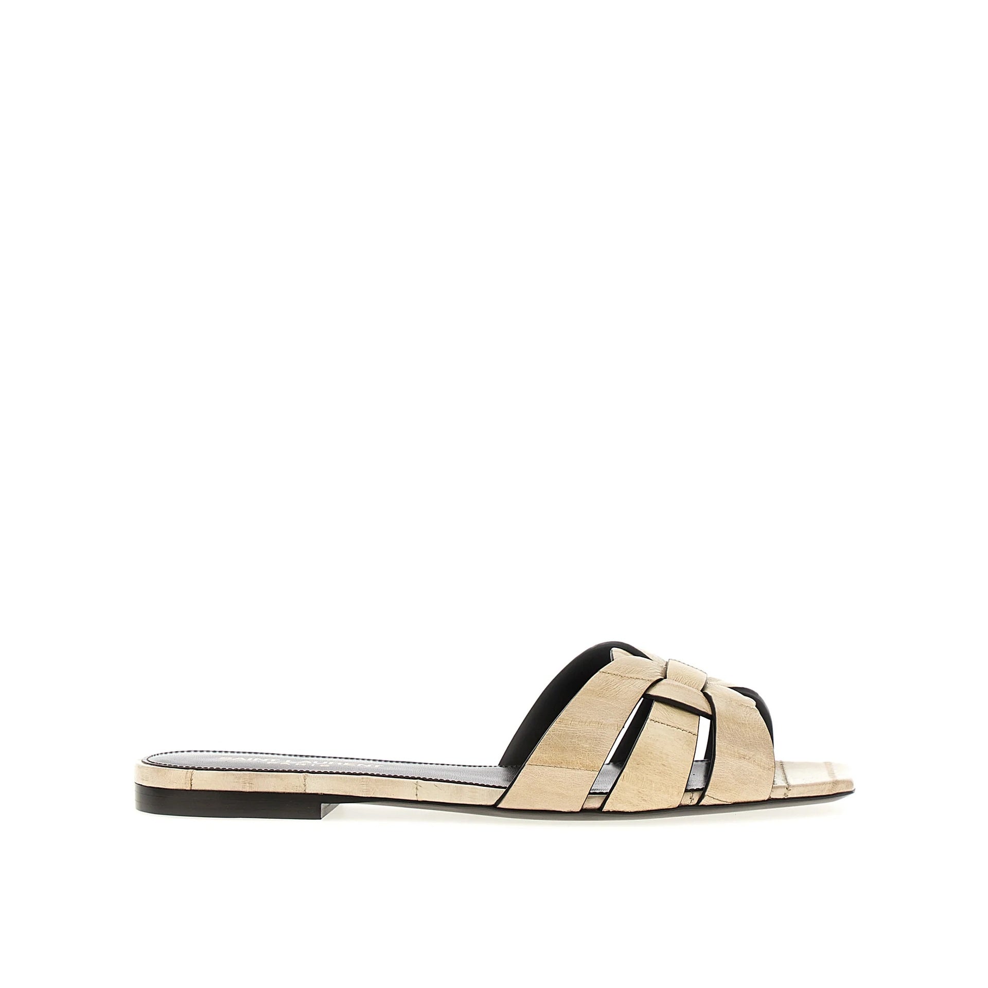 Tribute Eel Leather Flat Sandals Beige