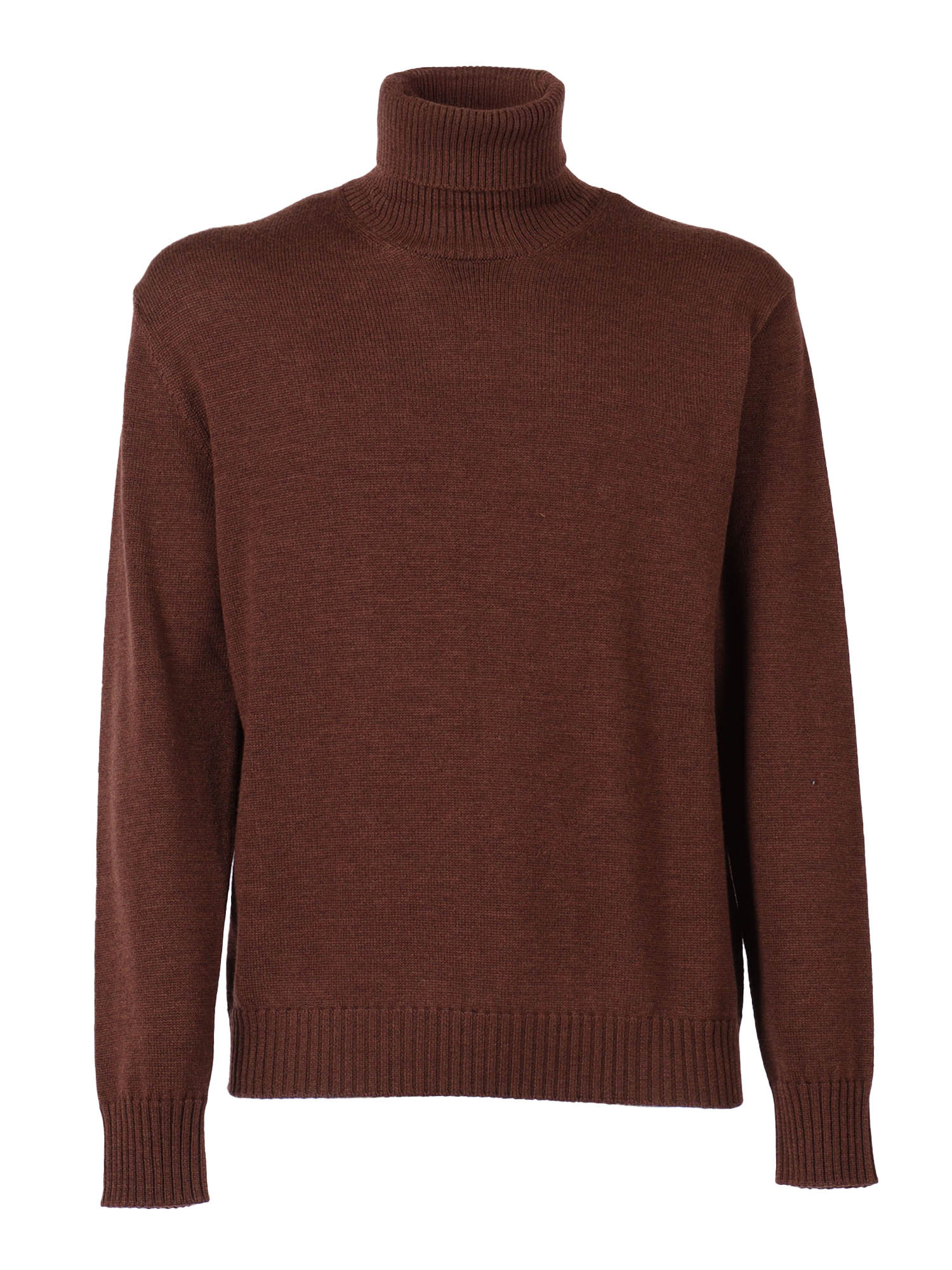 T Neck Pullover Brown Wool Turtleneck