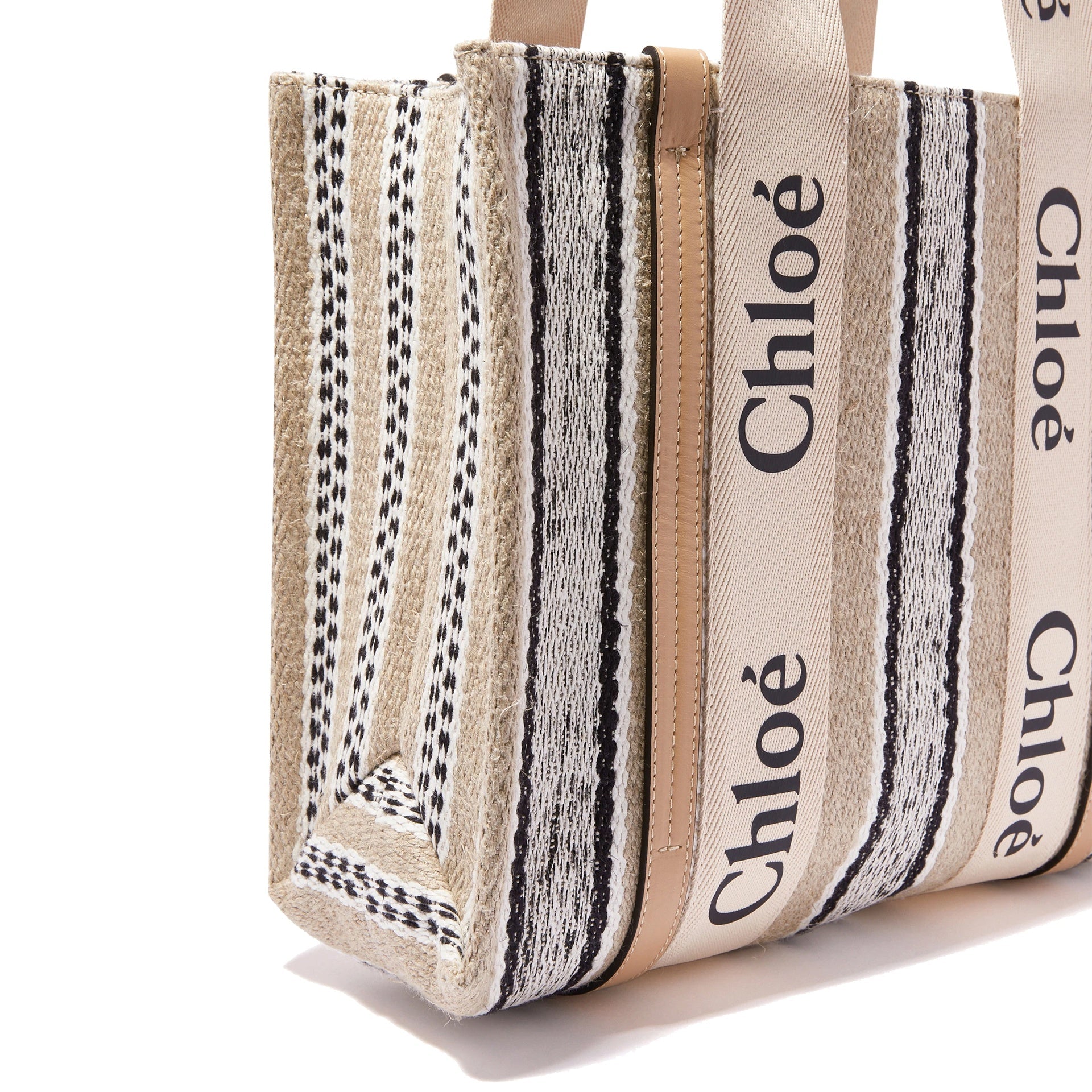 Chloé Woody Medium Tote Bag Beige Linen