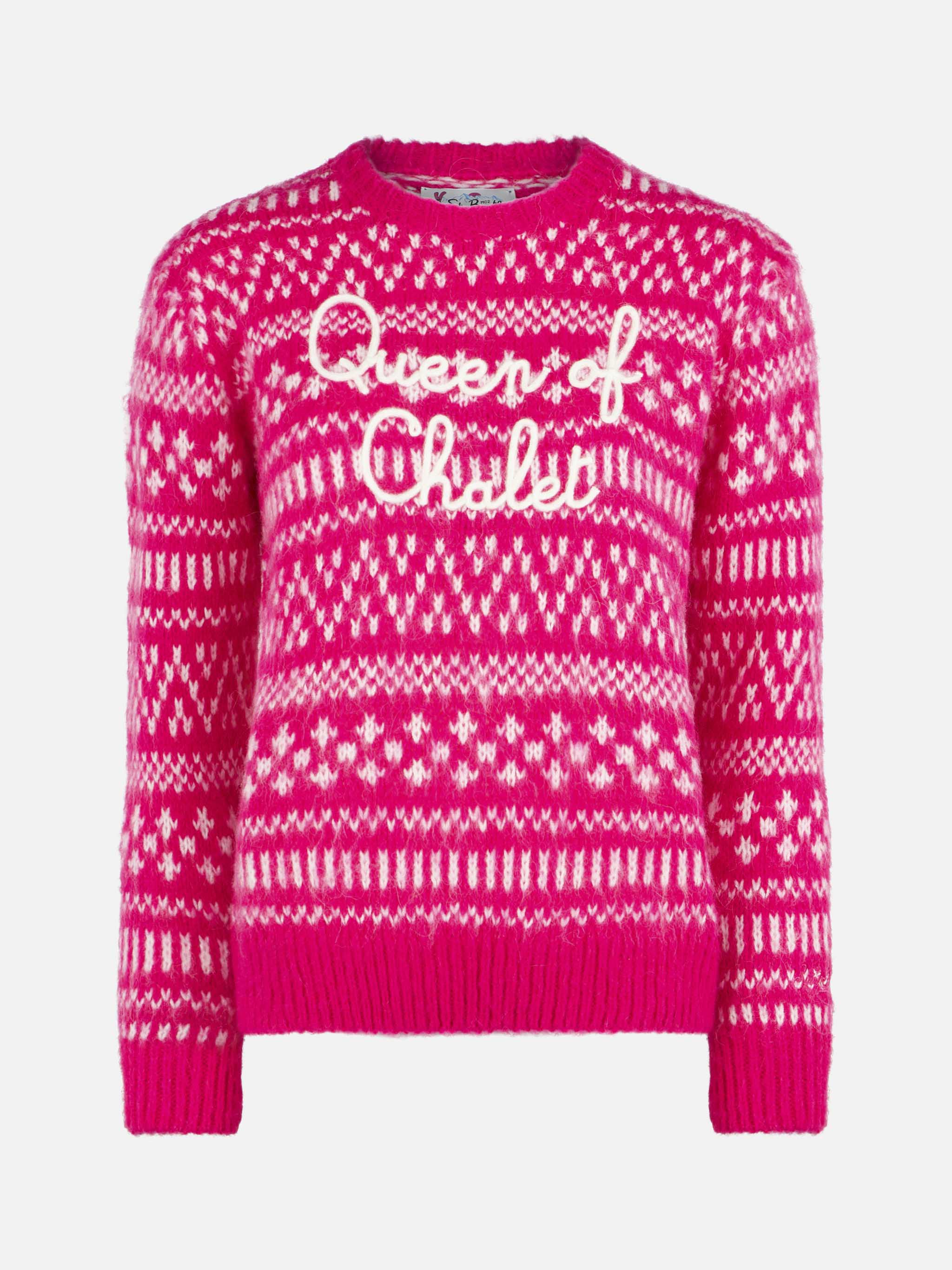 New Queen Fuchsia Sweater With Of Chalet Embroidery Pink