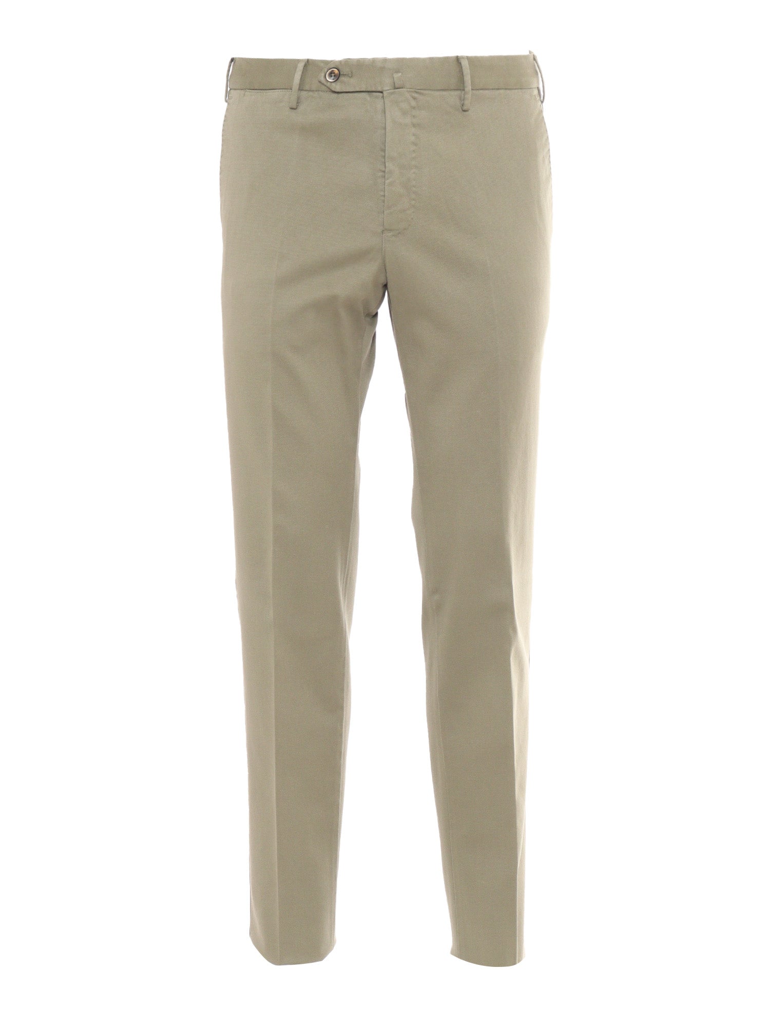 Slim, Flat Front, Diagonal Pockets Green Cotton Lyocell Elastane Pant