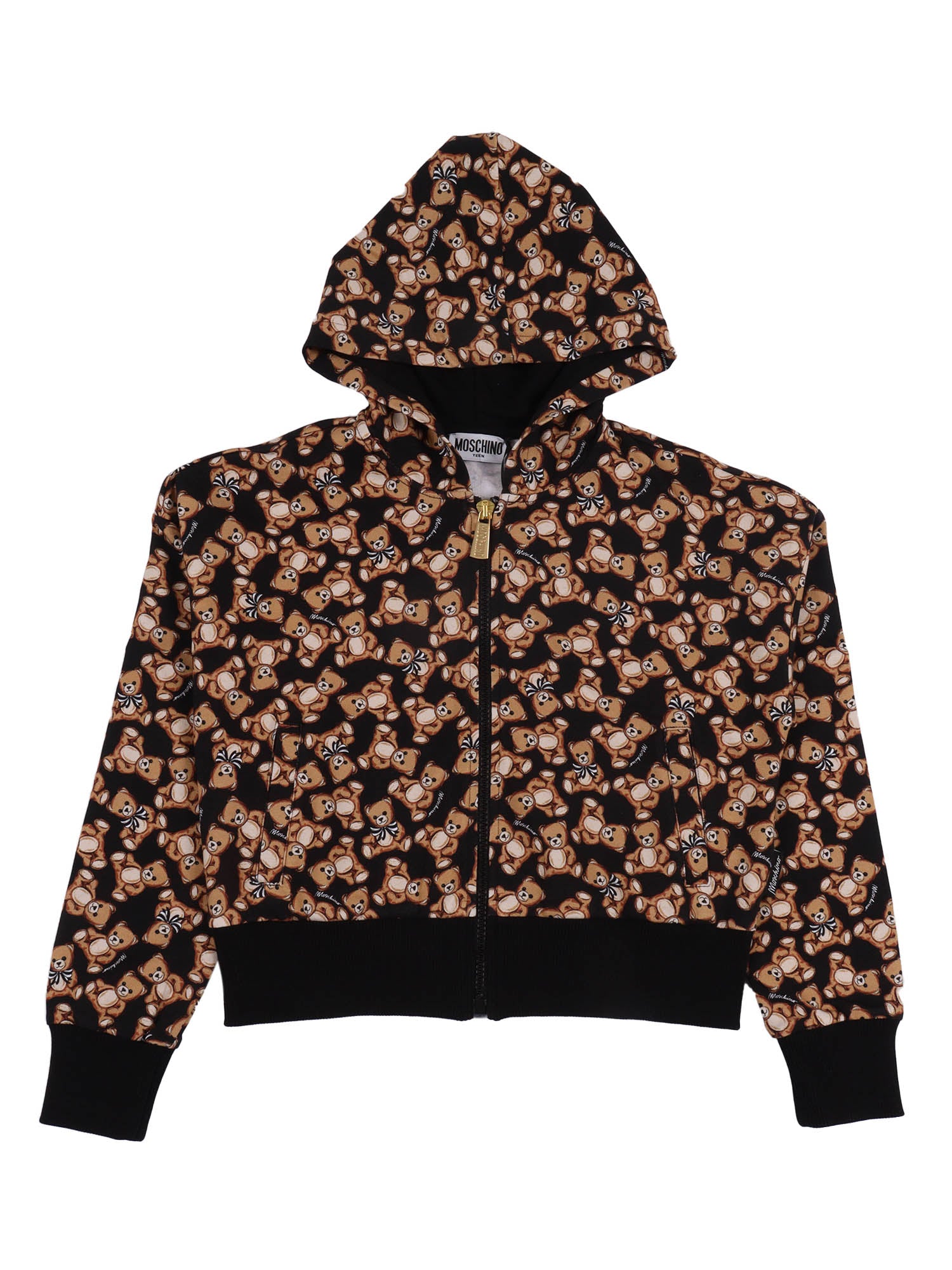Zipped Hoodie Black Cotton Elastane Sweatshirt
