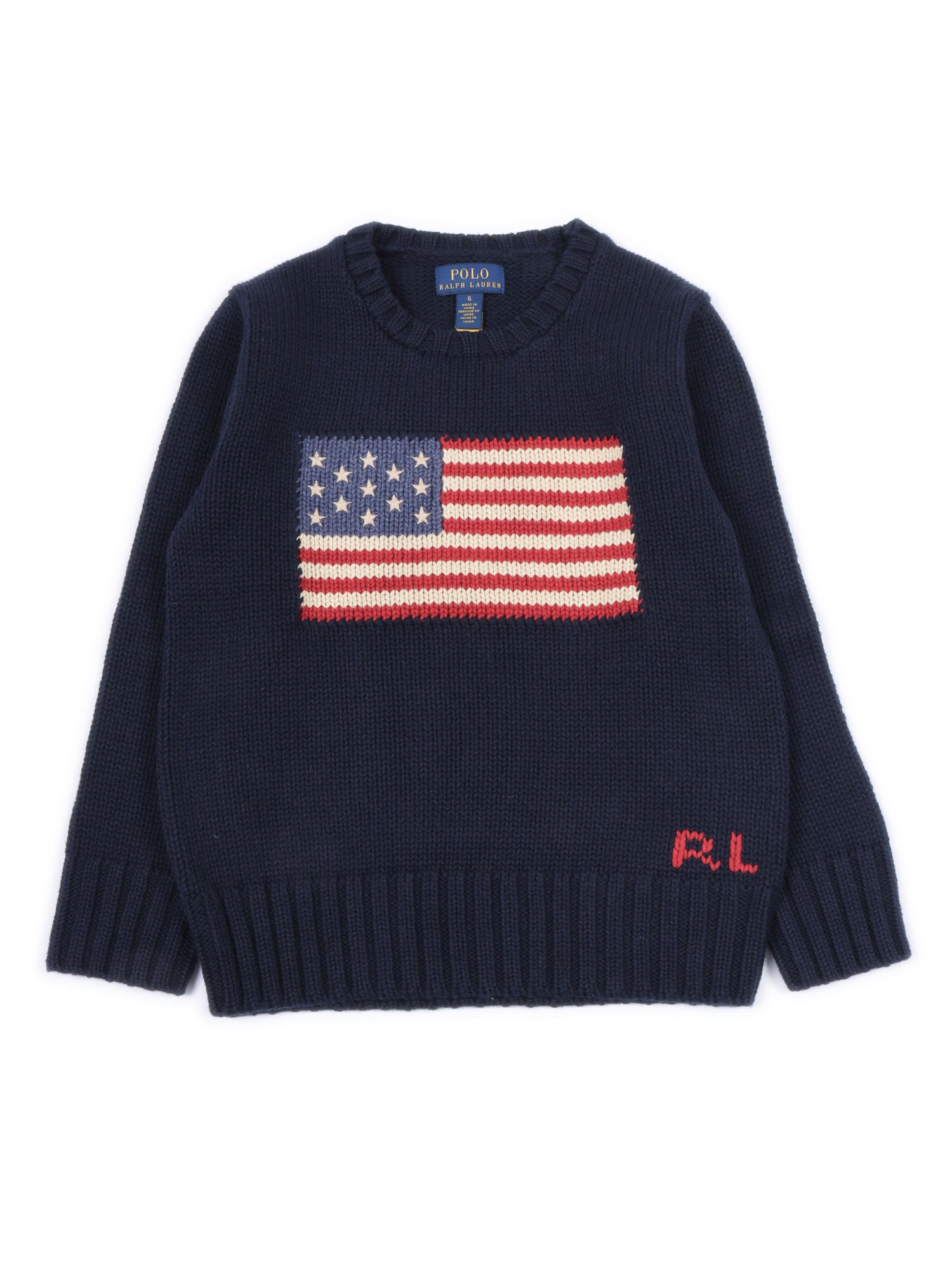 Flag Cn Swtr-Tops-Sweater Blue Cotton Crewneck