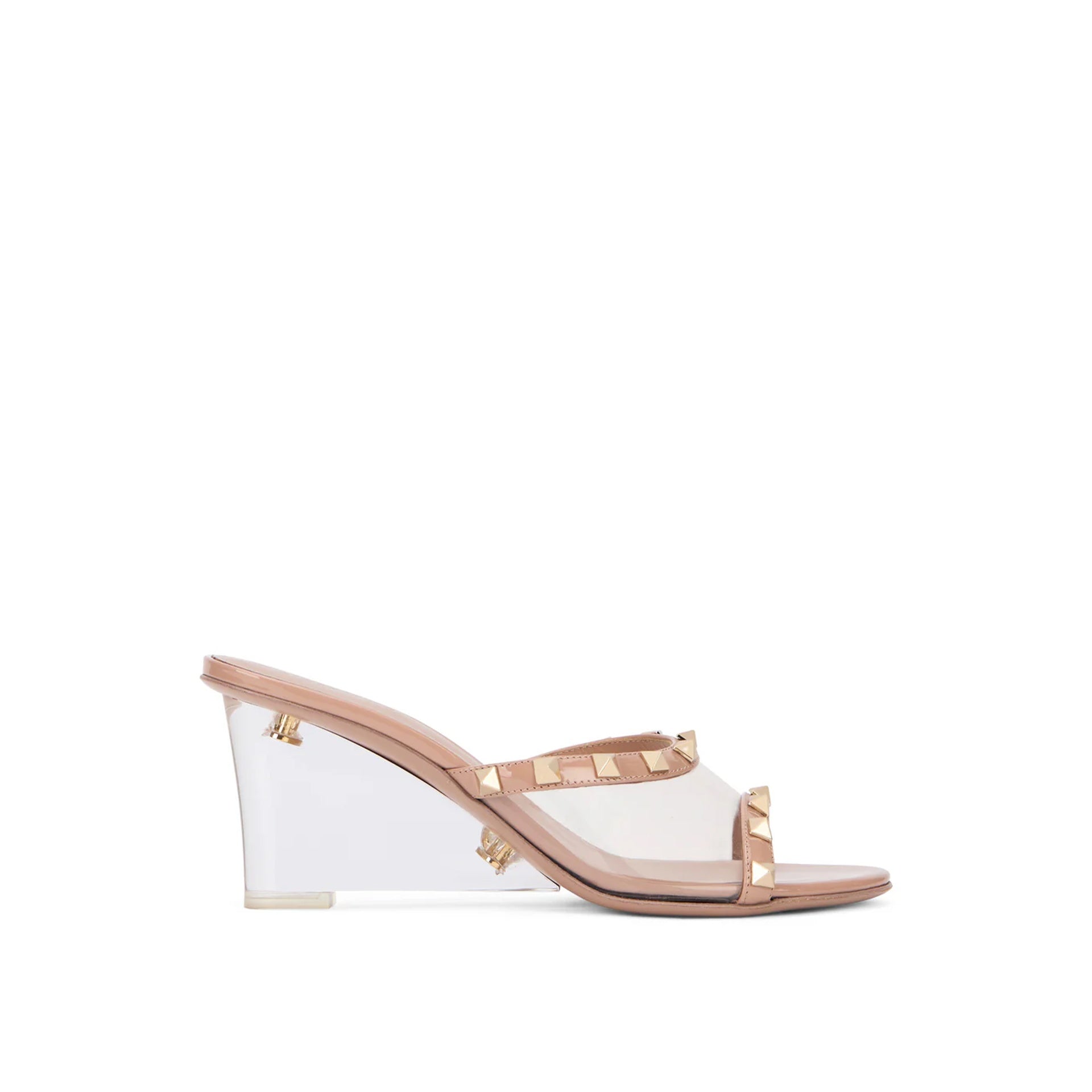 Valentino Garavani Rockstud Transparent Mules Beige Leather