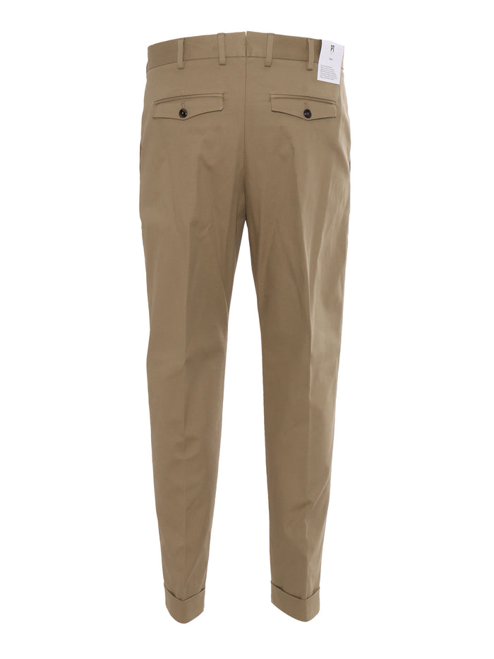 REBEL 1 Pleat, Diagonal Pockets, Flap Back Pockets Brown Cotton Elastane Pant