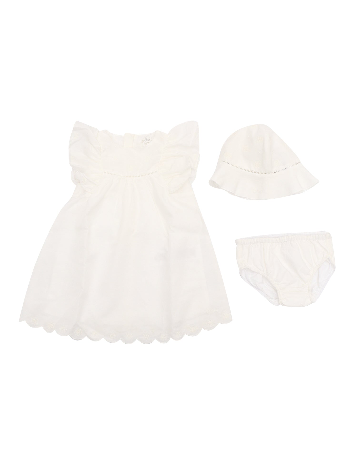 DRESS+BLOOMER+CAP White Cotton Fabric 2 Silk