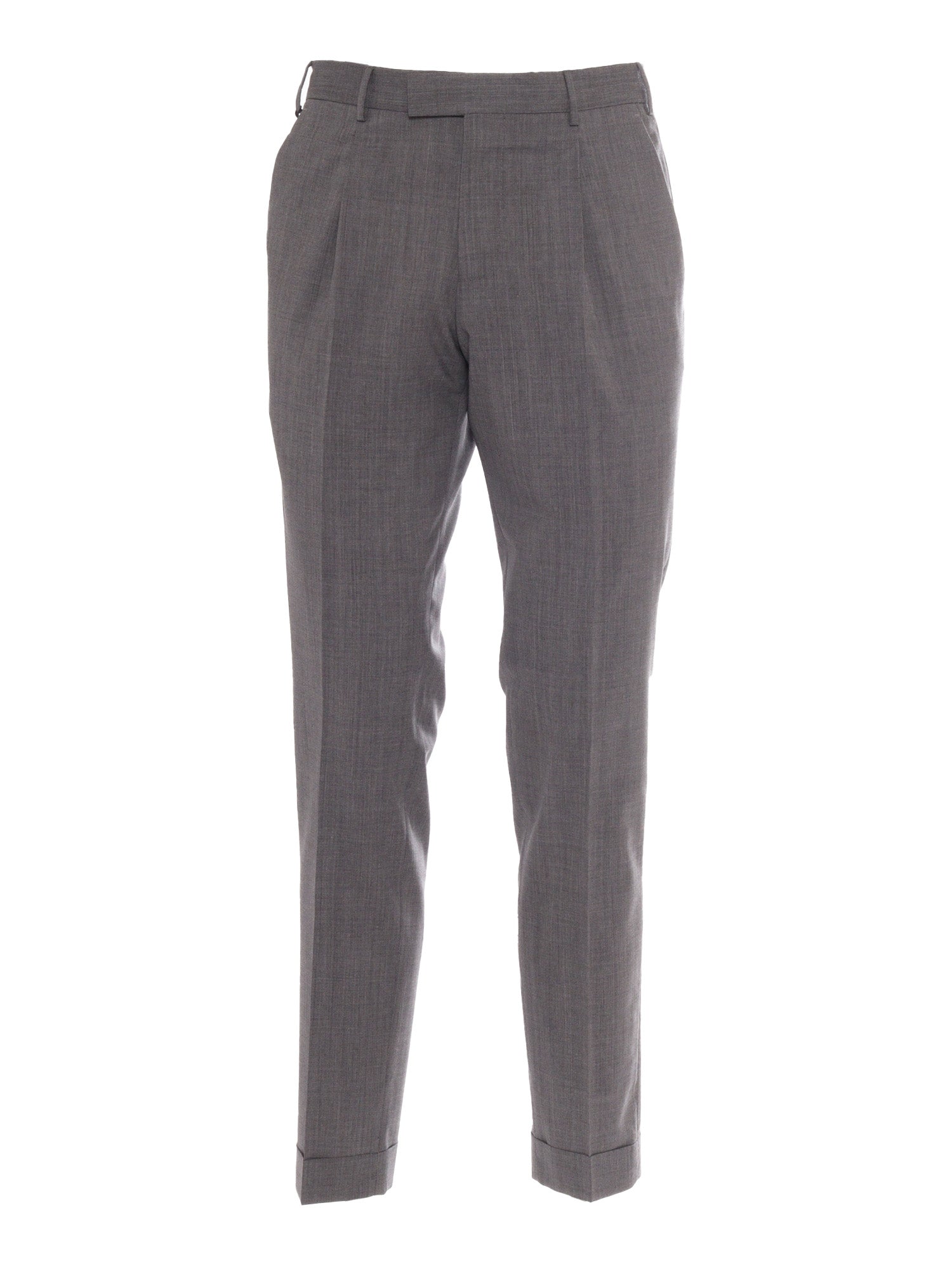 Trousers - MASTER, 1 Pleat, Diagonal Pockets, Flap Back Turn-Up Grey Virgin Wool Elastane Pant