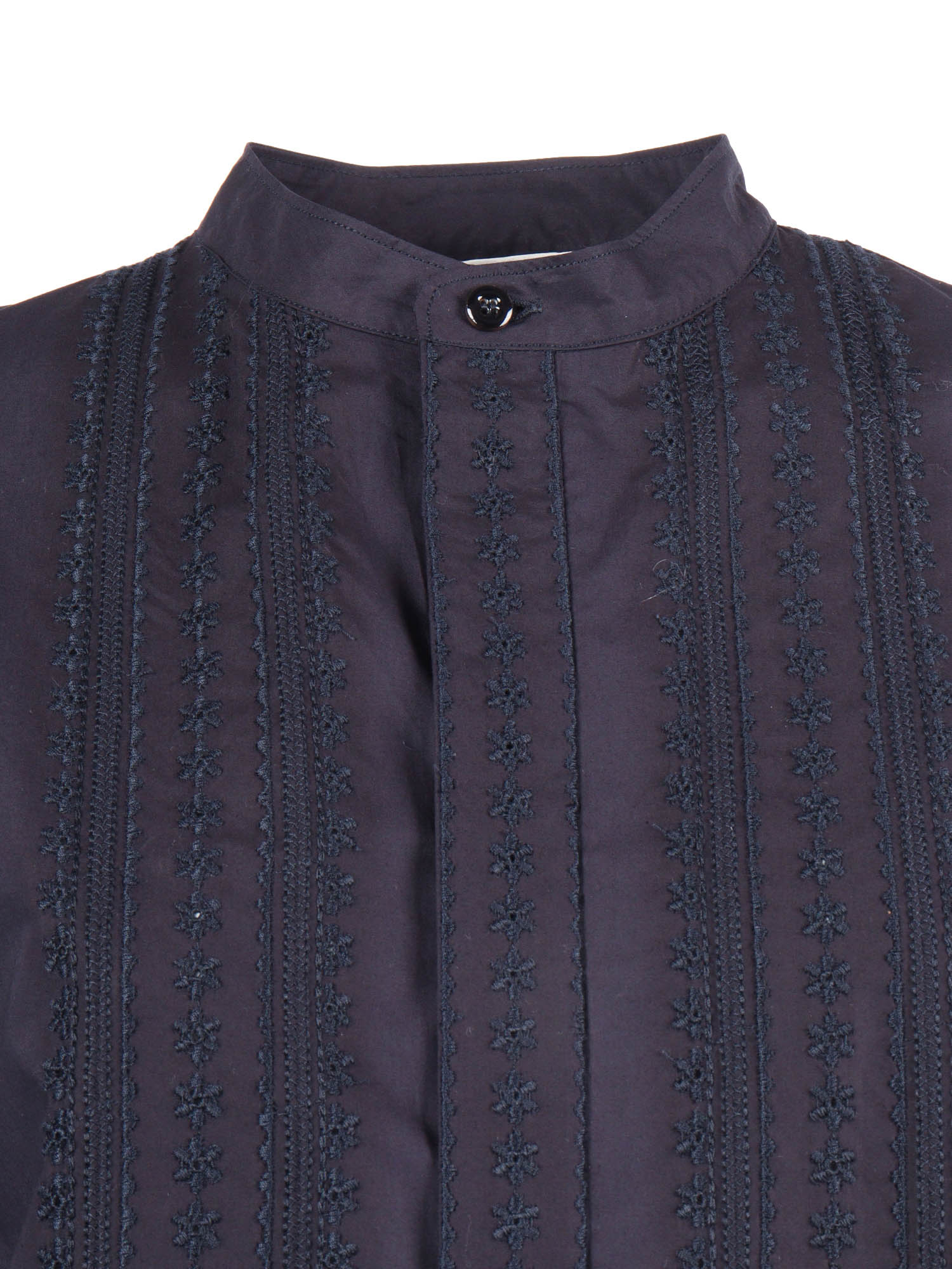Masculine Poplin Shirt With Les Fleurs Embroidery Blue Cotton