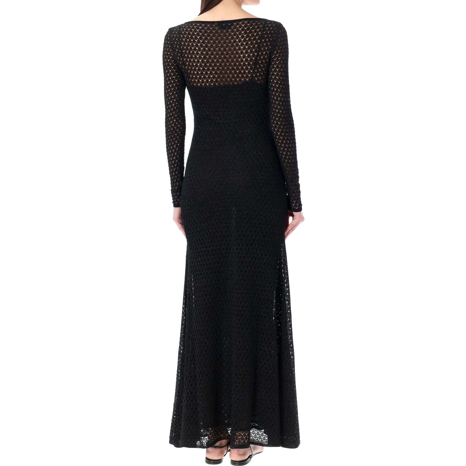 Tom Ford Lurex Crochet Maxi Dress Black Metal Fibre Polyester Viscose