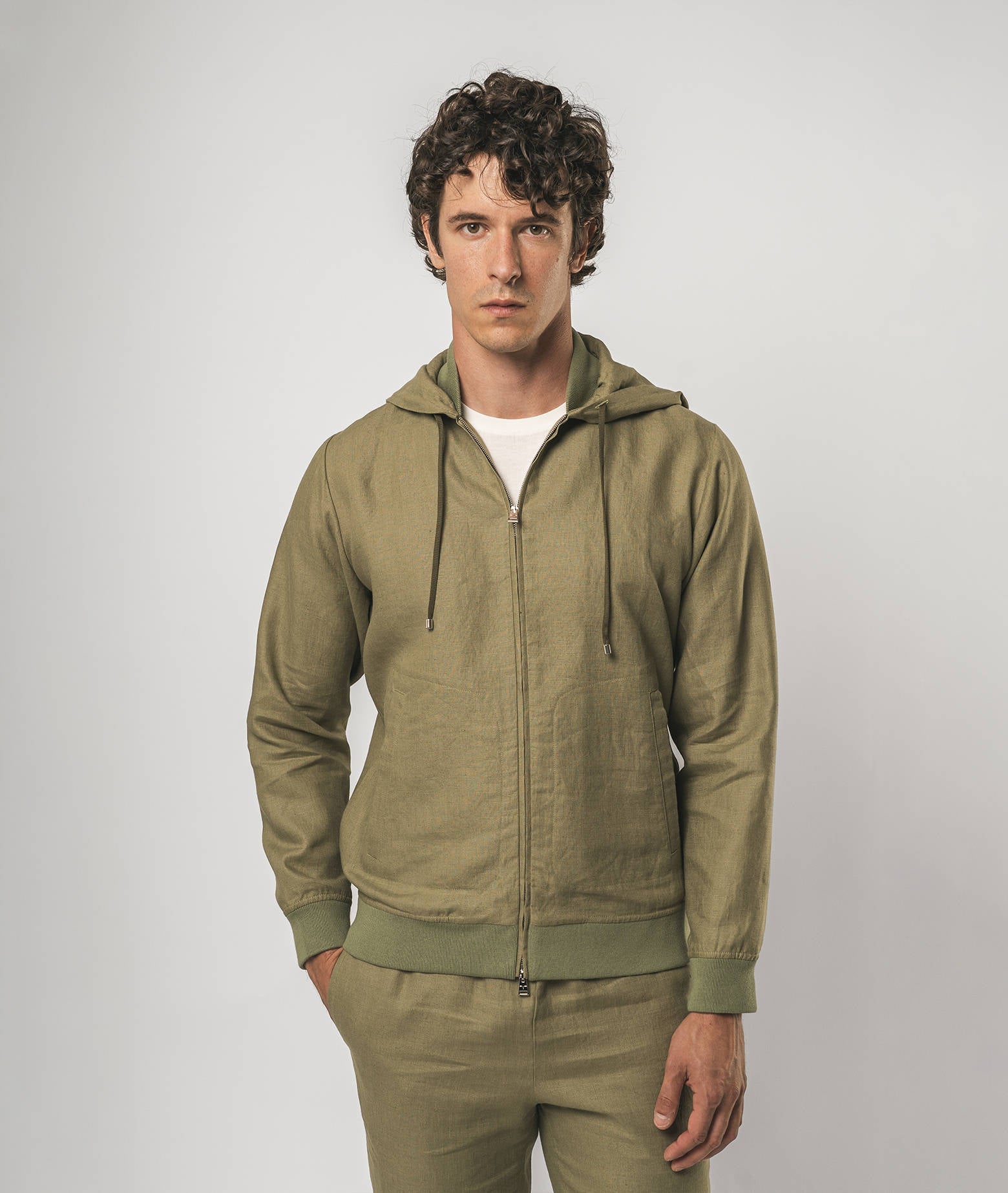 Linen Hoodie Korfu Olive Sportwear Blouson