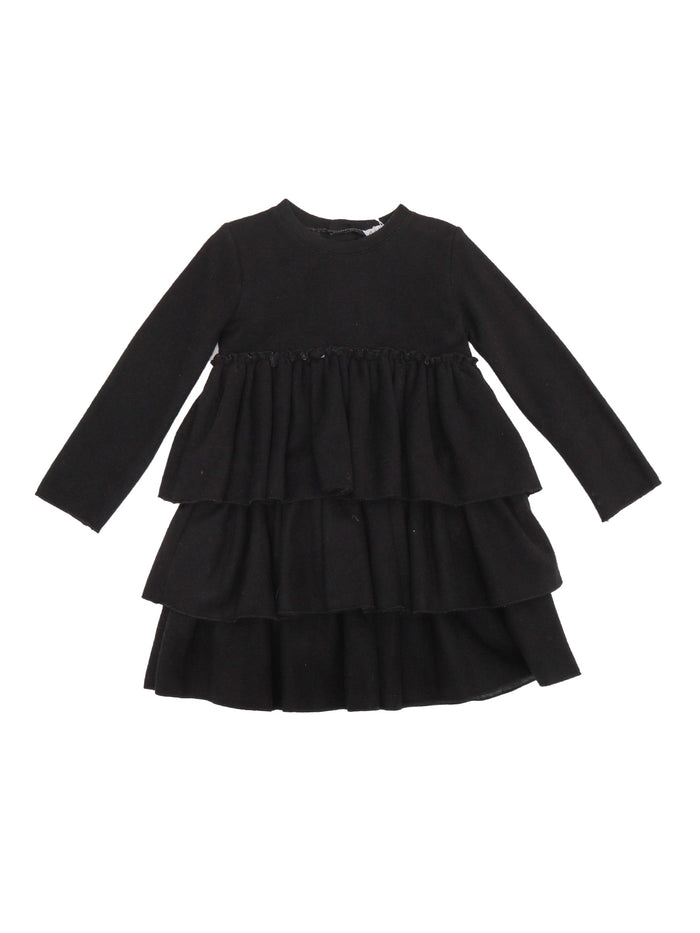 RUFFLED MILANO STITCHING DRESS Black