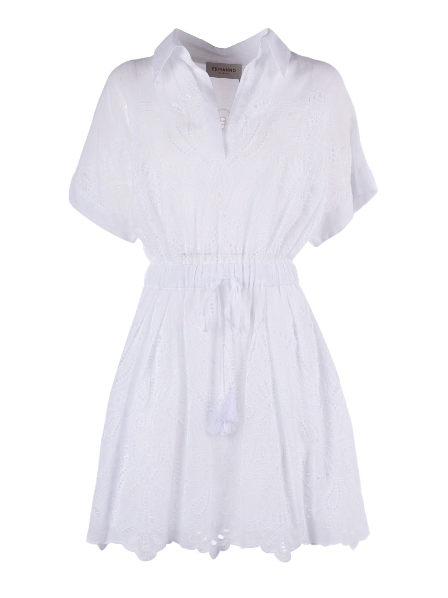 Dress White Cotton Embroidery Polyester