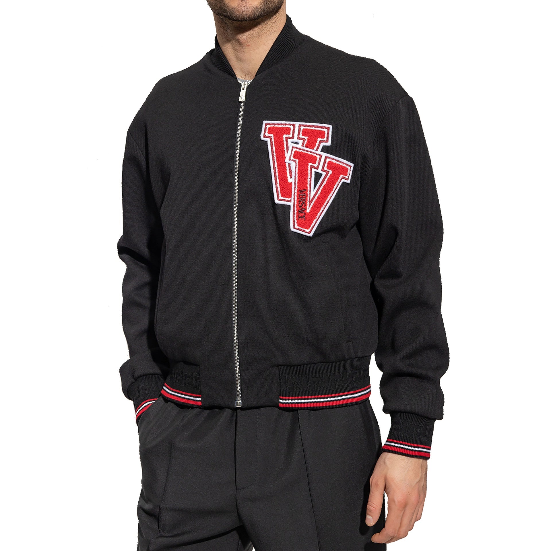 Patch Bomber Jacket Black Virgin Wool