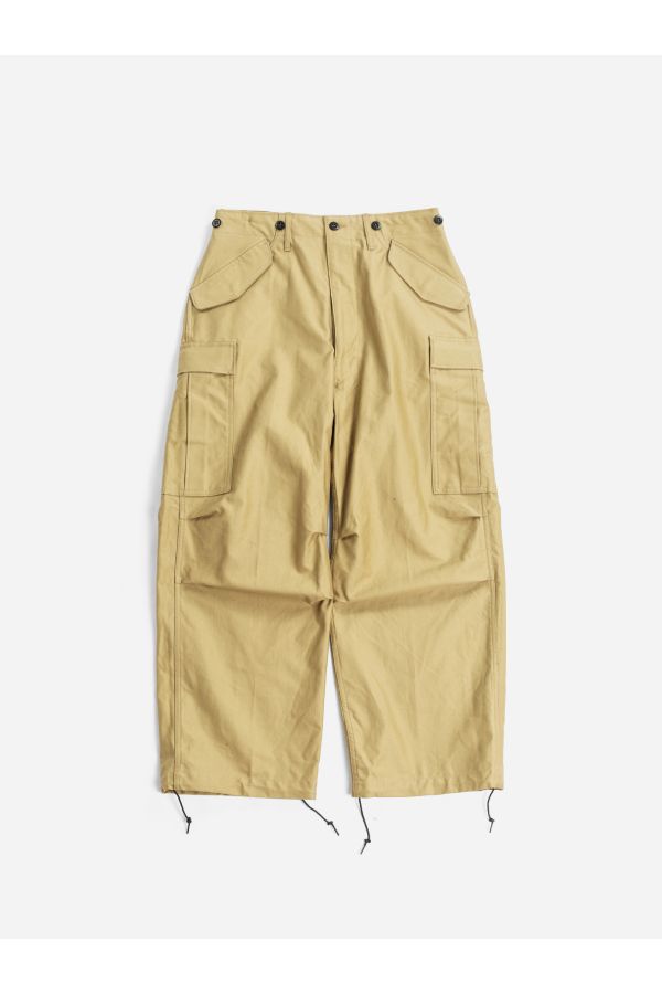 Tuki Hand-woven khaki ripstop cotton cargo pants in beige