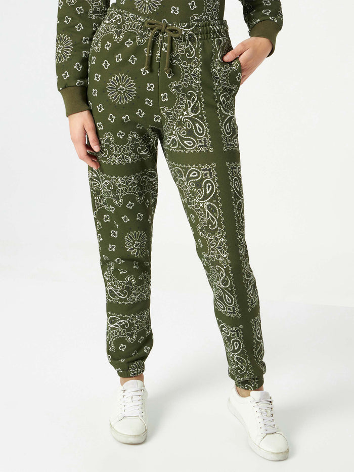 Cotton Fleece Pants Odalys With Green Bandana Print