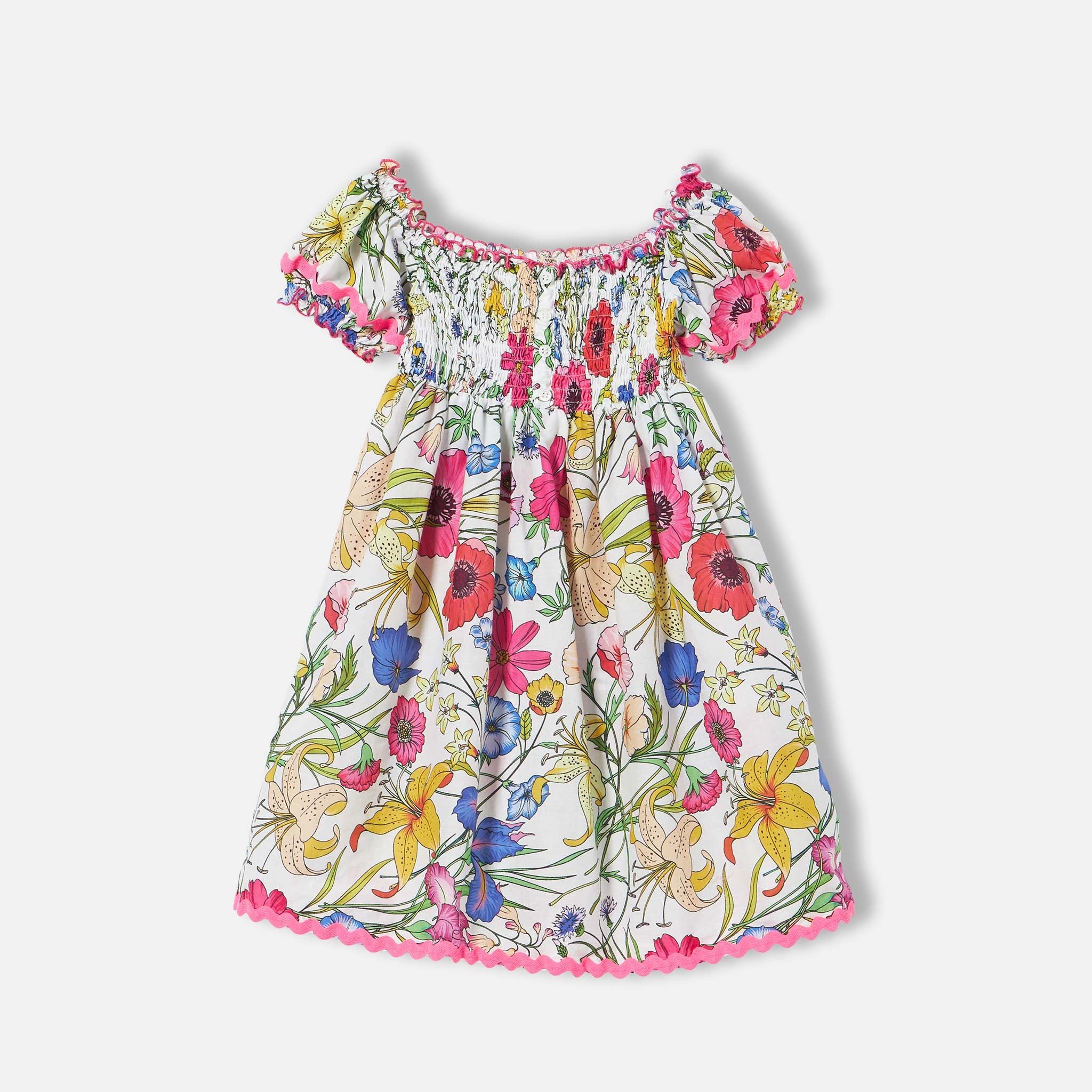 Girl Dress Flower Print White