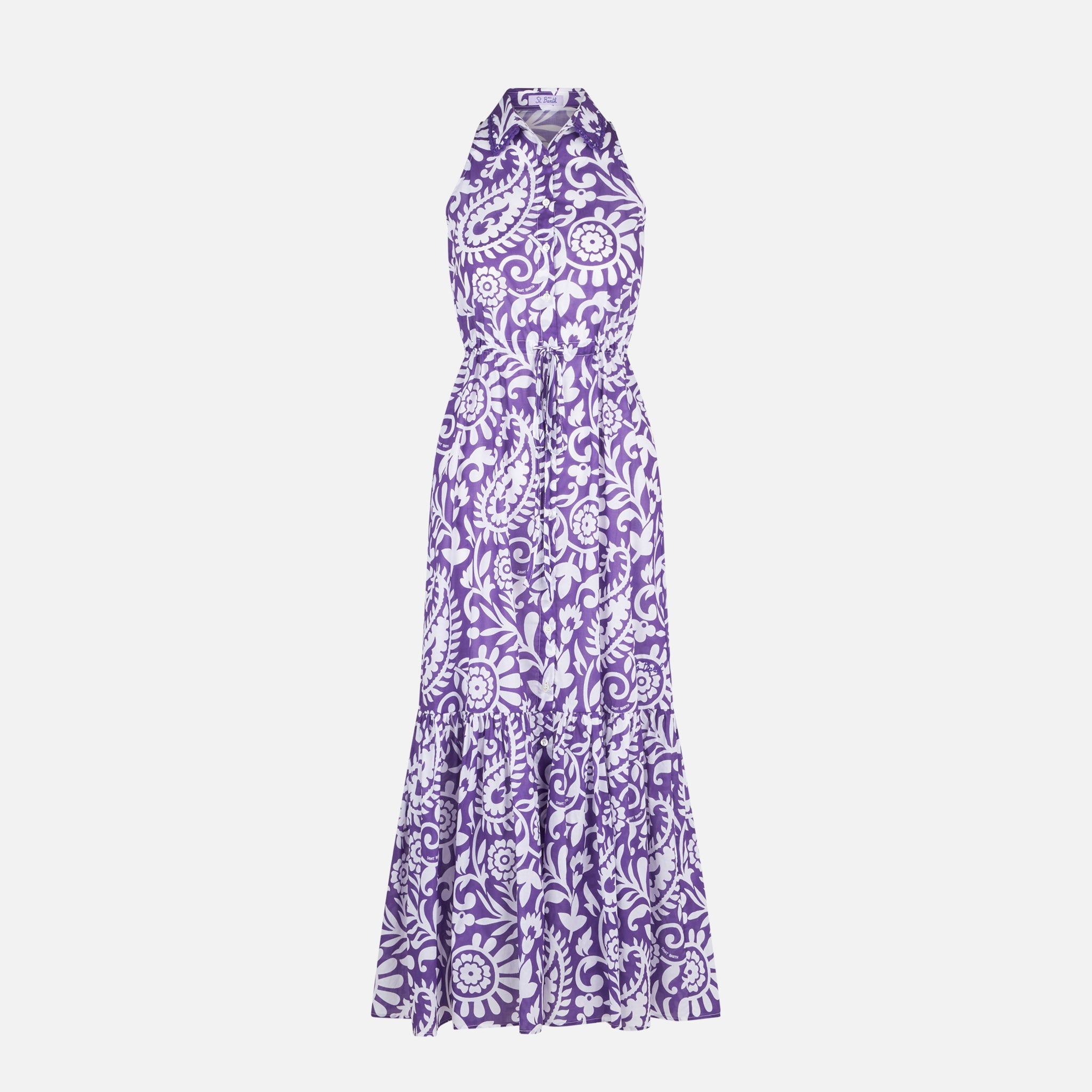 Purple Ida Cotton Long Dress With Paisley Print Pink