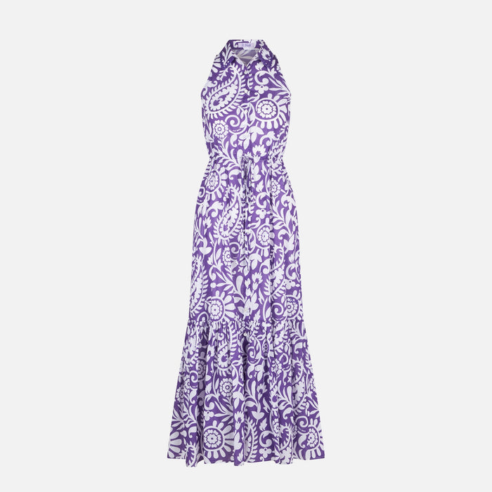 Purple Ida Cotton Long Dress With Paisley Print Pink