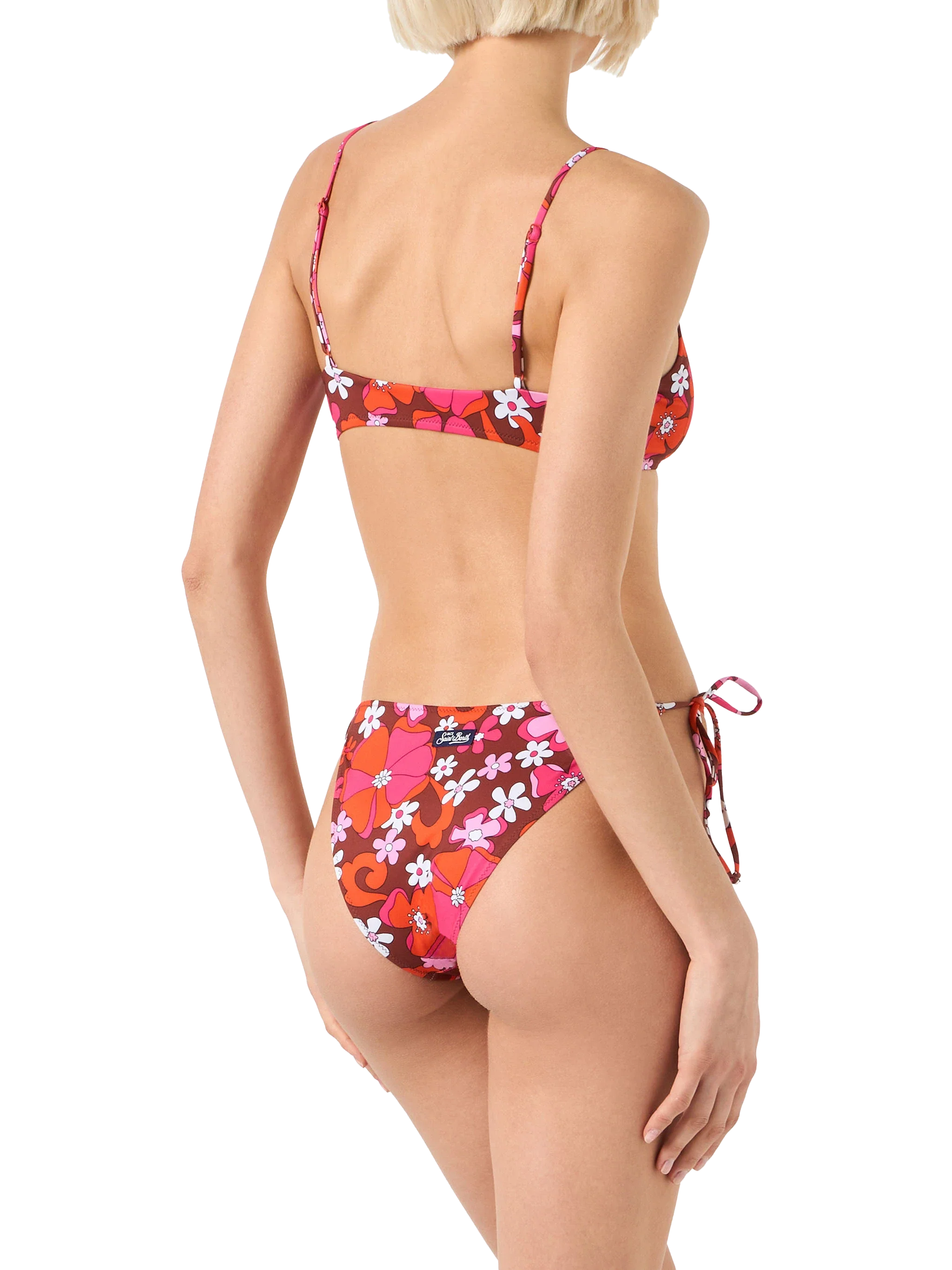 Virgo Swim Briefs With Floral Print Brown Bottom