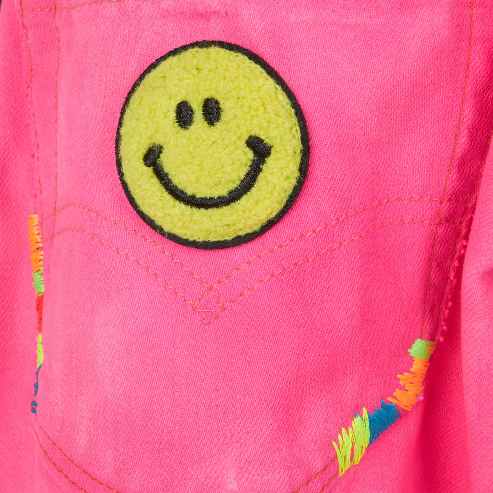 Girl Fluo Pink Upcycled Denim Shorts With Embroidery Pant