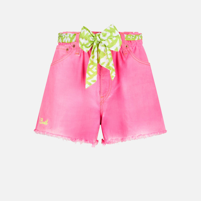 Pink Arizona Denim Shorts With Embroidery And Appliqués Pant