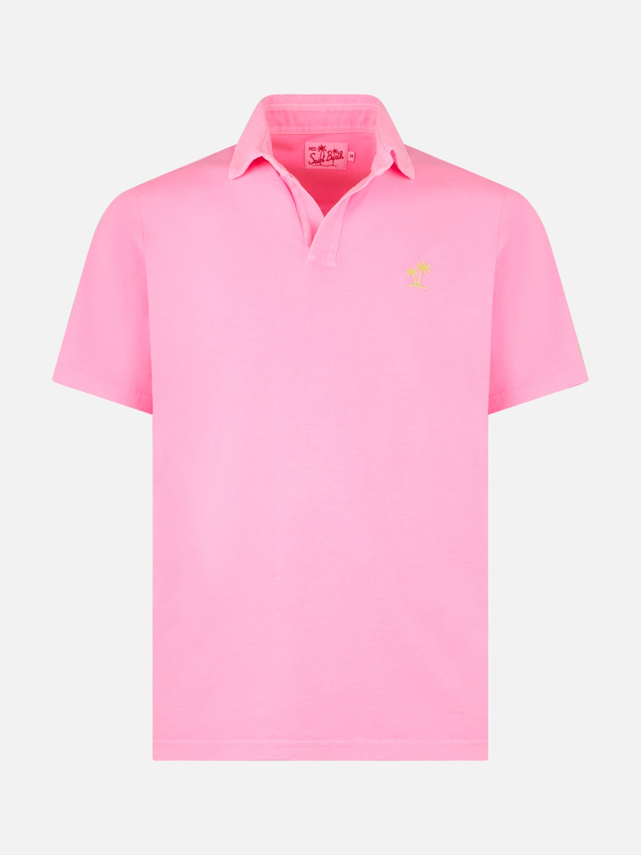 Fluo Pink Cotton Jersey Man Polo Shirt