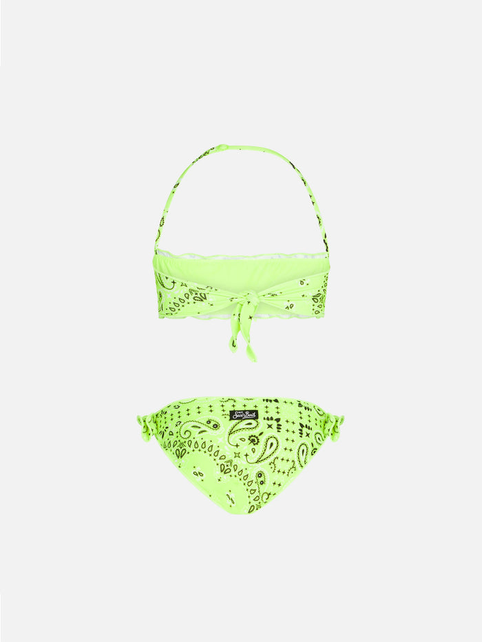 Girl Bandeau Bikini With Fluo Yellow Bandanna Print