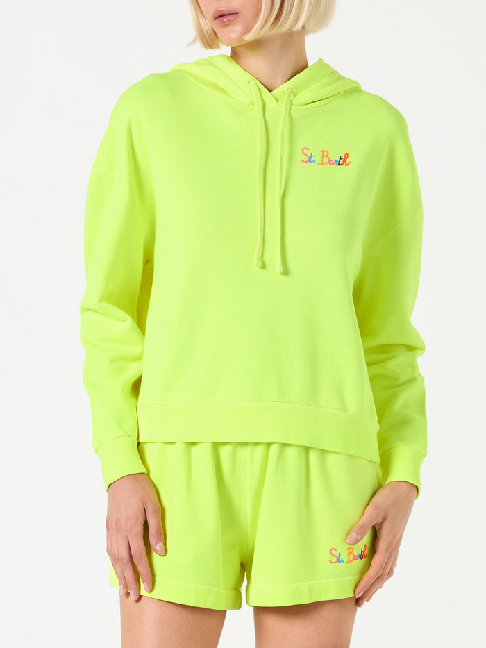 Fluo Yellow Hoodie With St. Barth Embroidery Sweatshirt