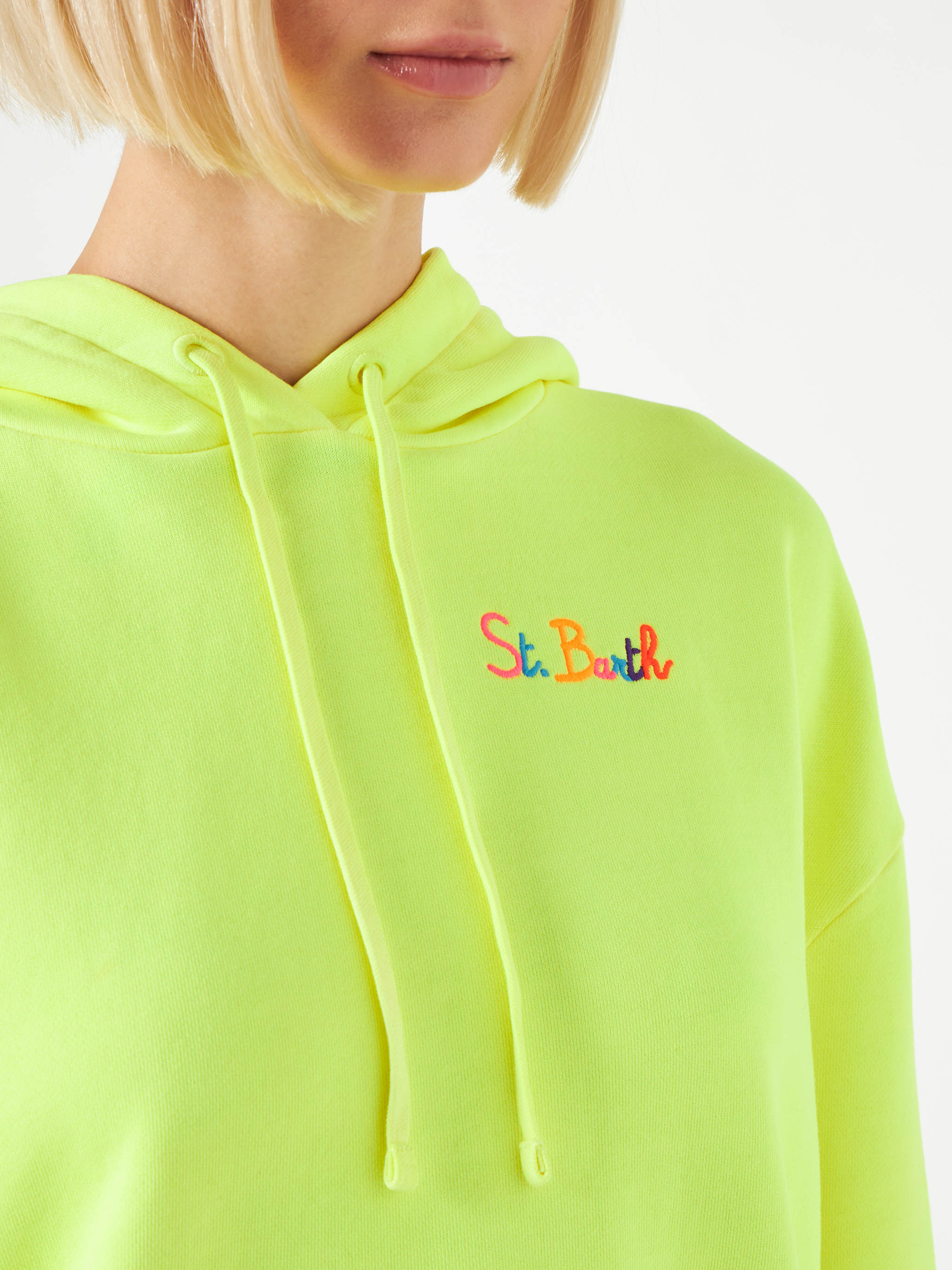 Fluo Yellow Hoodie With St. Barth Embroidery Sweatshirt