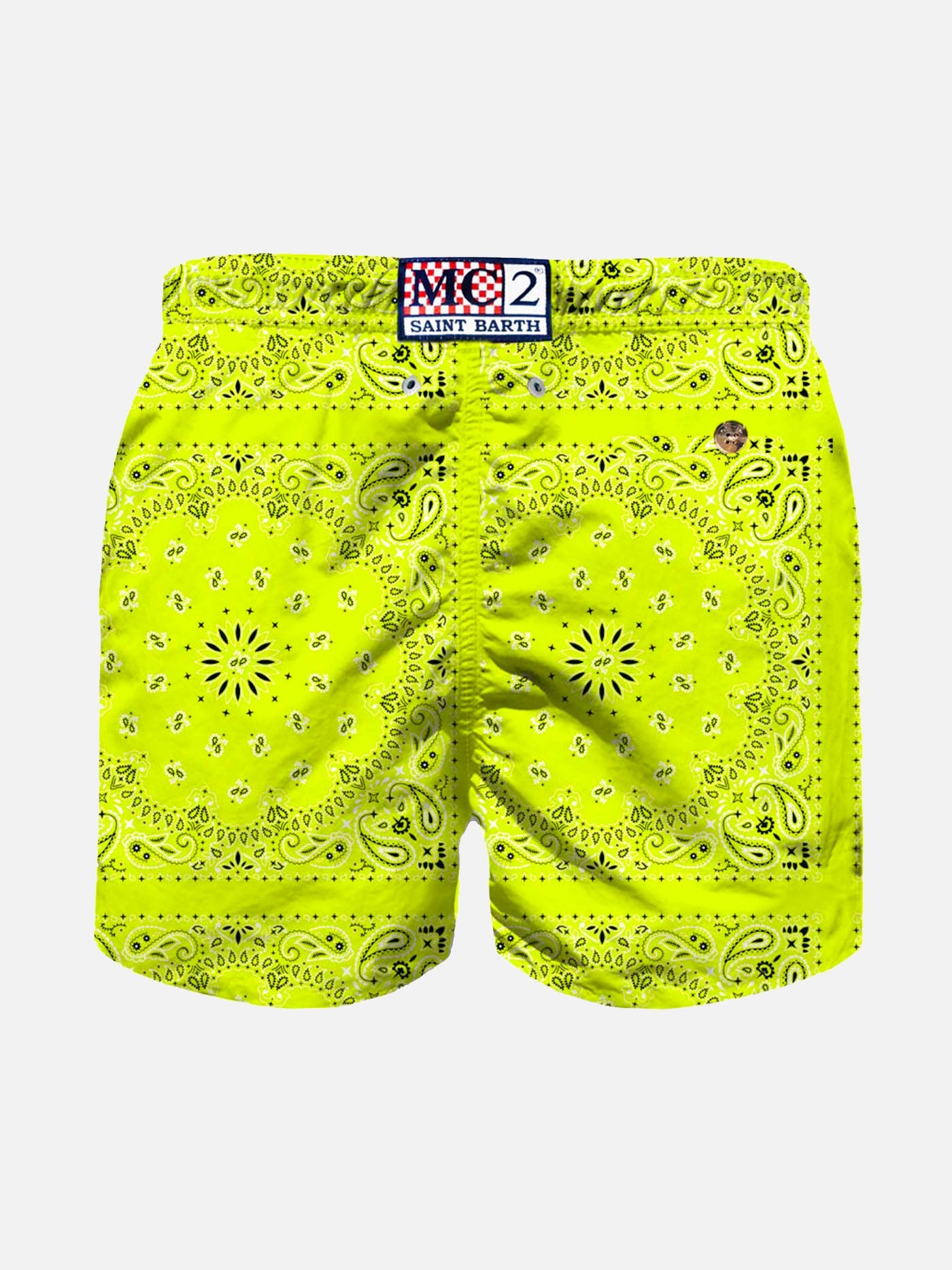 Boy Swim Shorts With Fluo Yellow Bandanna Print Swimshort