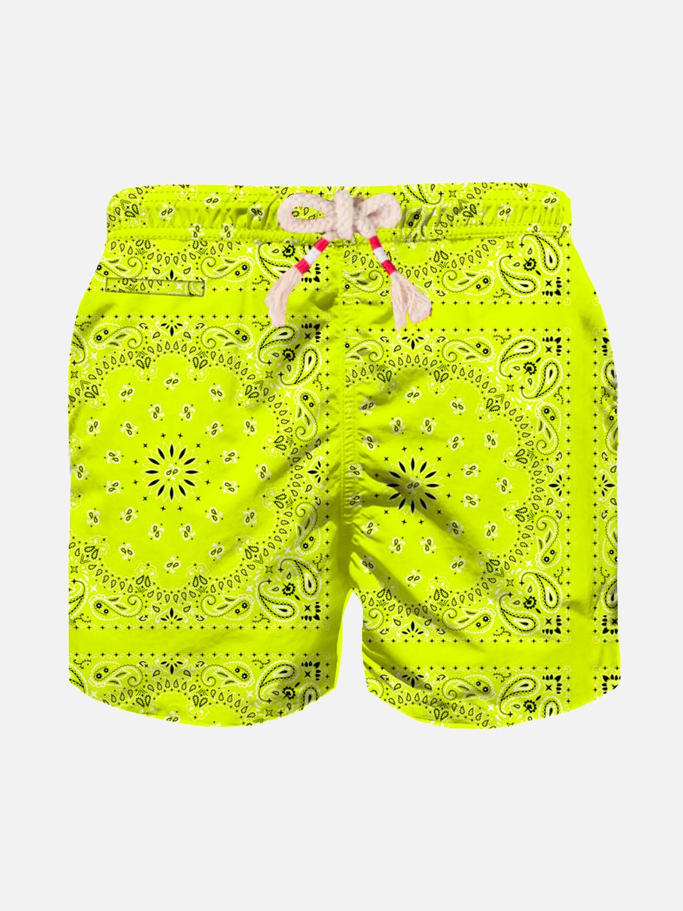 Boy Swim Shorts With Fluo Yellow Bandanna Print Swimshort