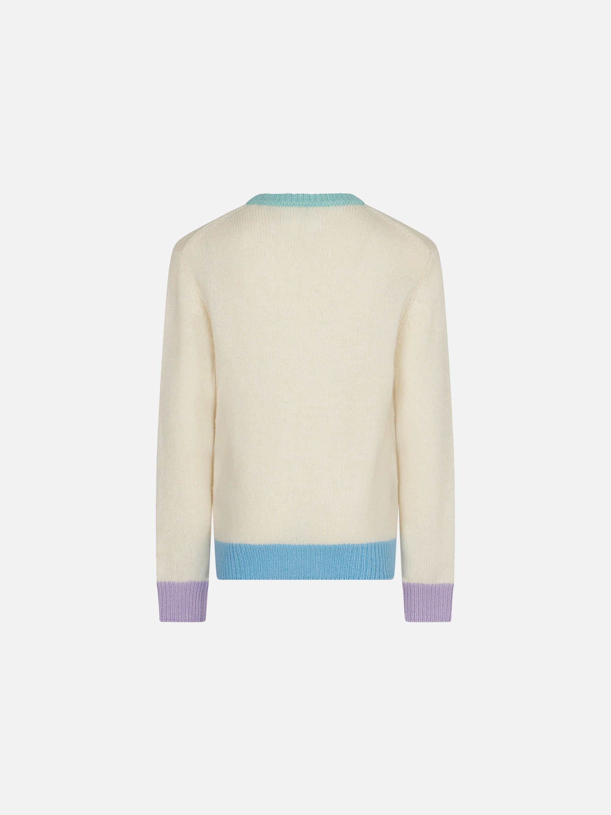 Brushed Creweneck With Fringed Embroidery White Knitwear