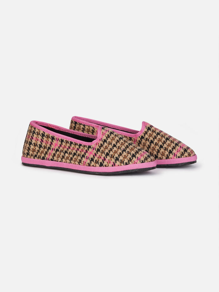 Girl Pied De Poule Slipper Loafers | My Chalom Special Edition Brown