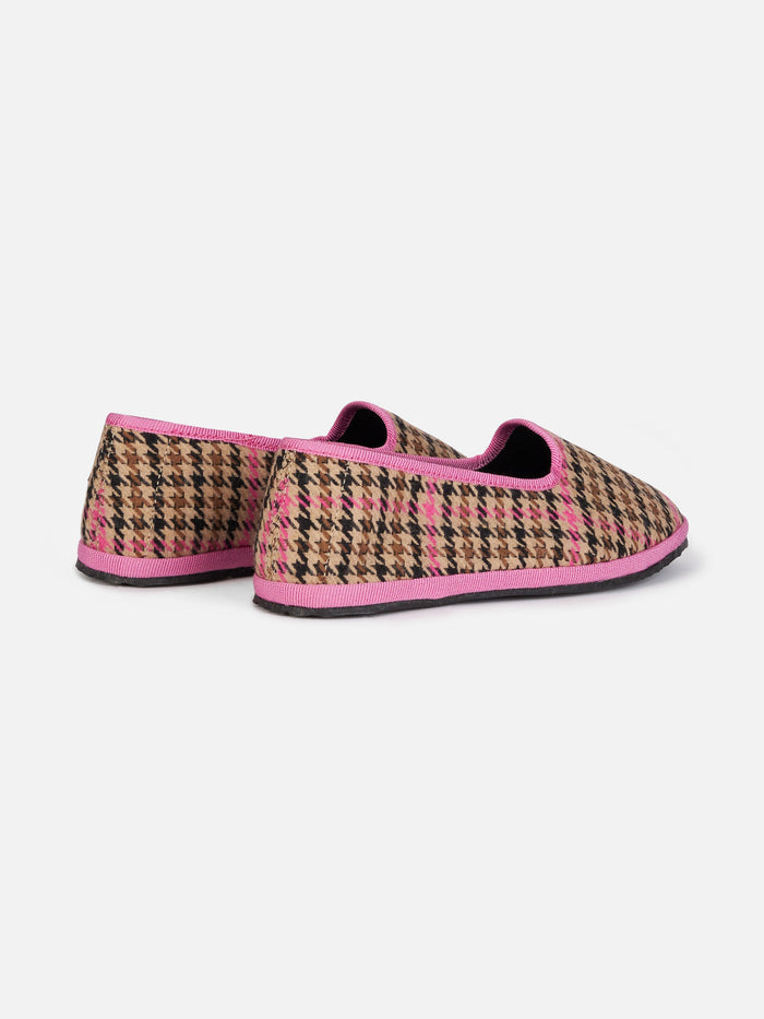 Girl Pied De Poule Slipper Loafers | My Chalom Special Edition Brown