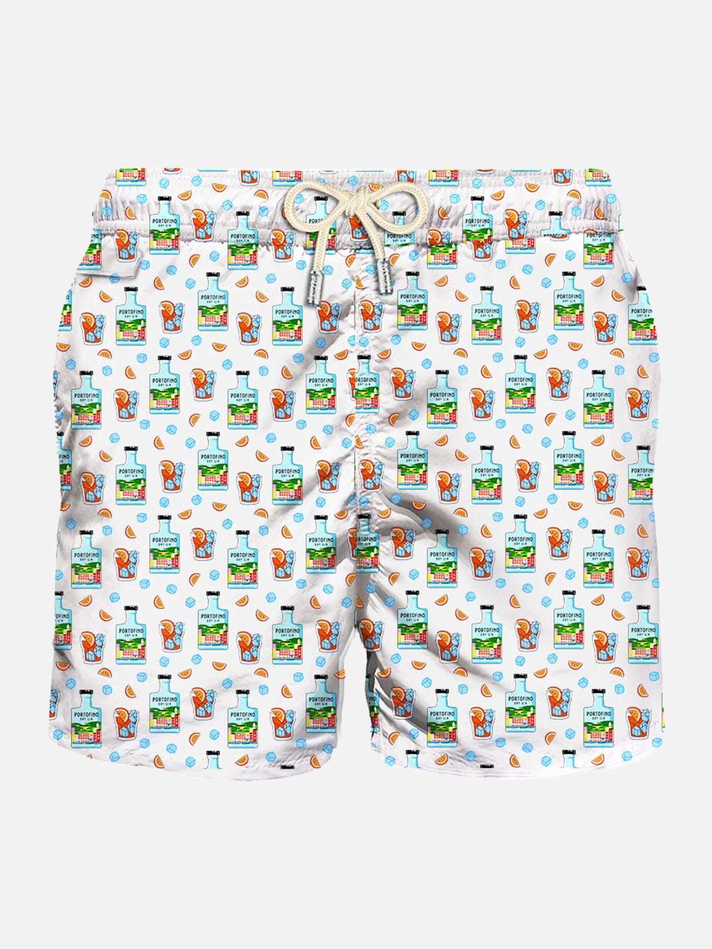 Man Light Fabric Swim Shorts With Portofino Dry Gin Print | Special Edition White Swimshort