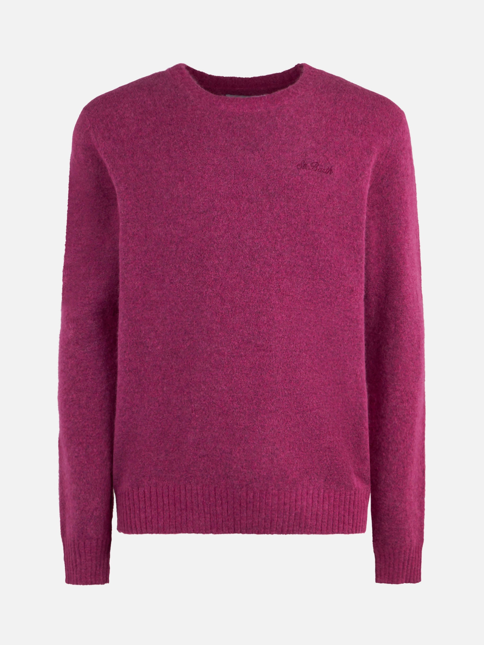 Man Fuchsia Stretch Wool Sweater With St. Barth Embroidery Pink