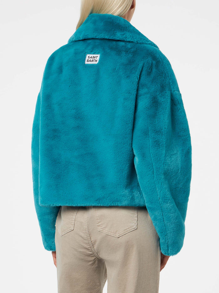 Teal Furry Emelyn Short Jacket Blue