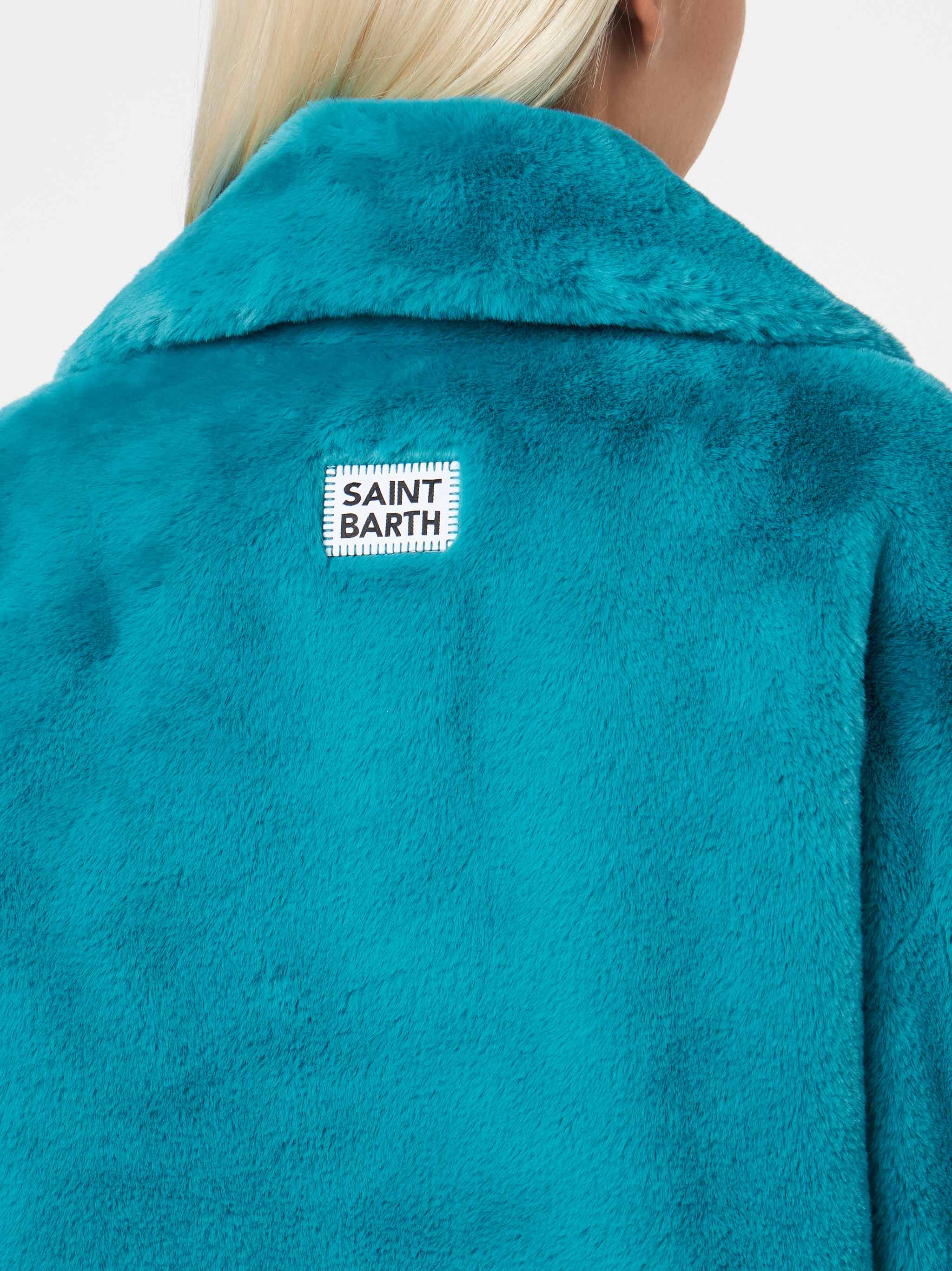 Teal Furry Emelyn Short Jacket Blue