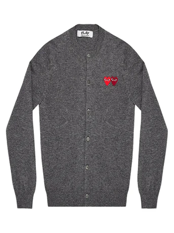 Comme Des Garçons Play Round-Neck Double Heart Cardigan M.grey Women >> Rtw