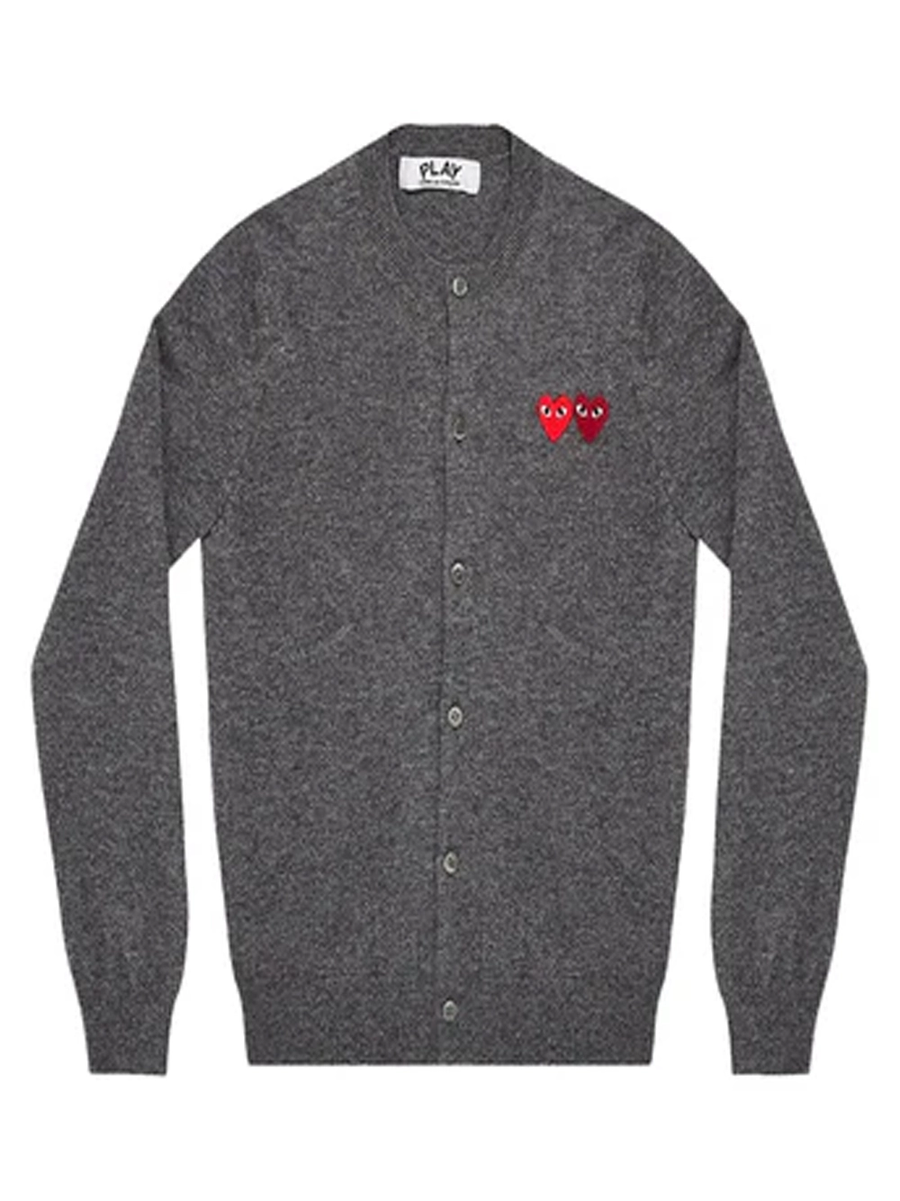 Comme Des Garçons Play Round-Neck Double Heart Cardigan M.grey Women >> Rtw