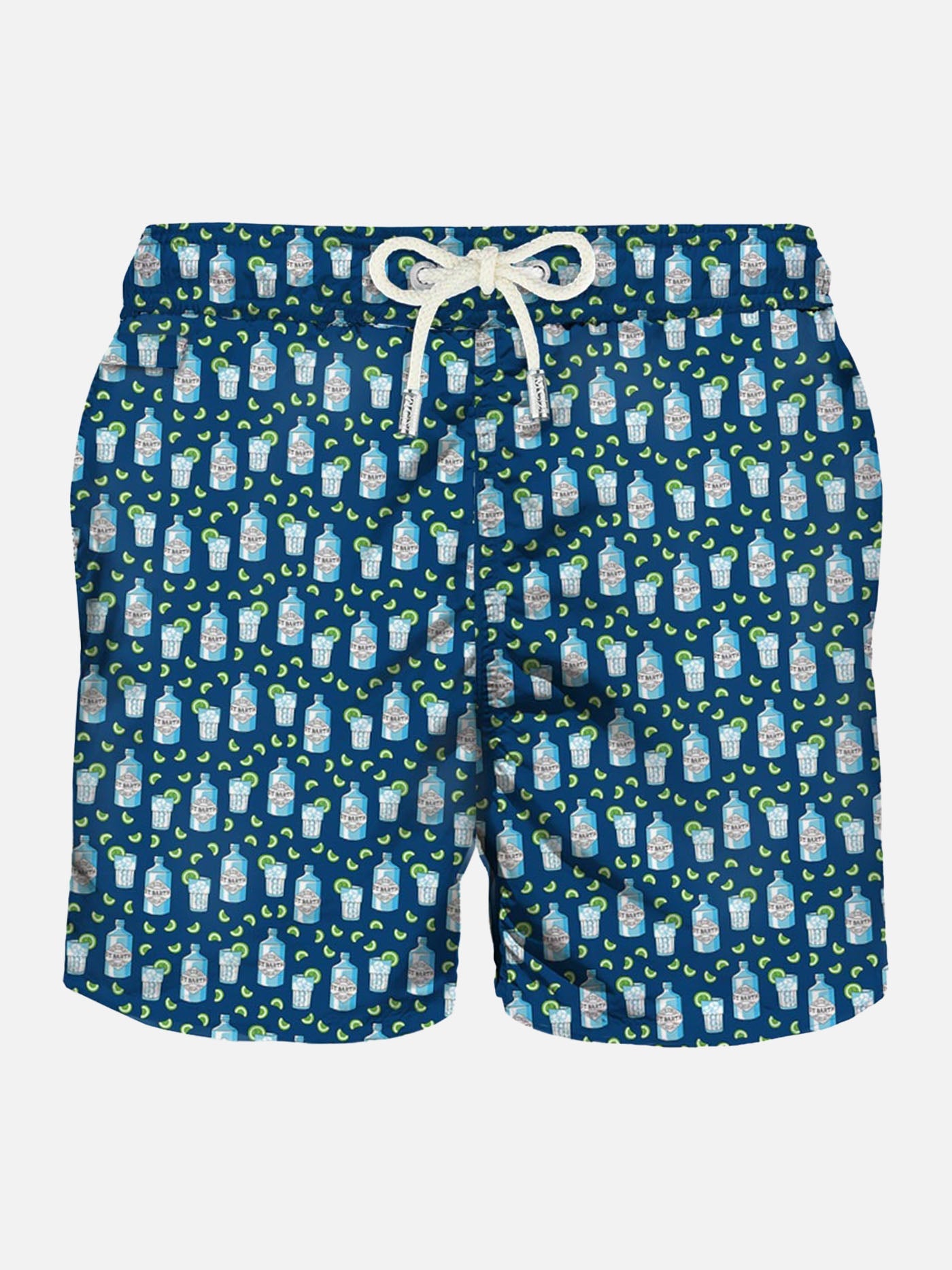 Man Light Fabric Swim Shorts With Gin Bottle Print Blue Swimshort