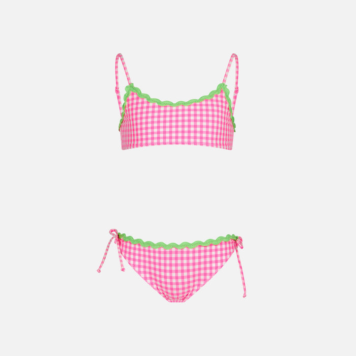 Girl Bralette Bikini With White And Fuchsia Vichy Pattern __single__