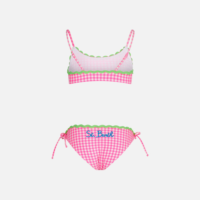Girl Bralette Bikini With White And Fuchsia Vichy Pattern __single__