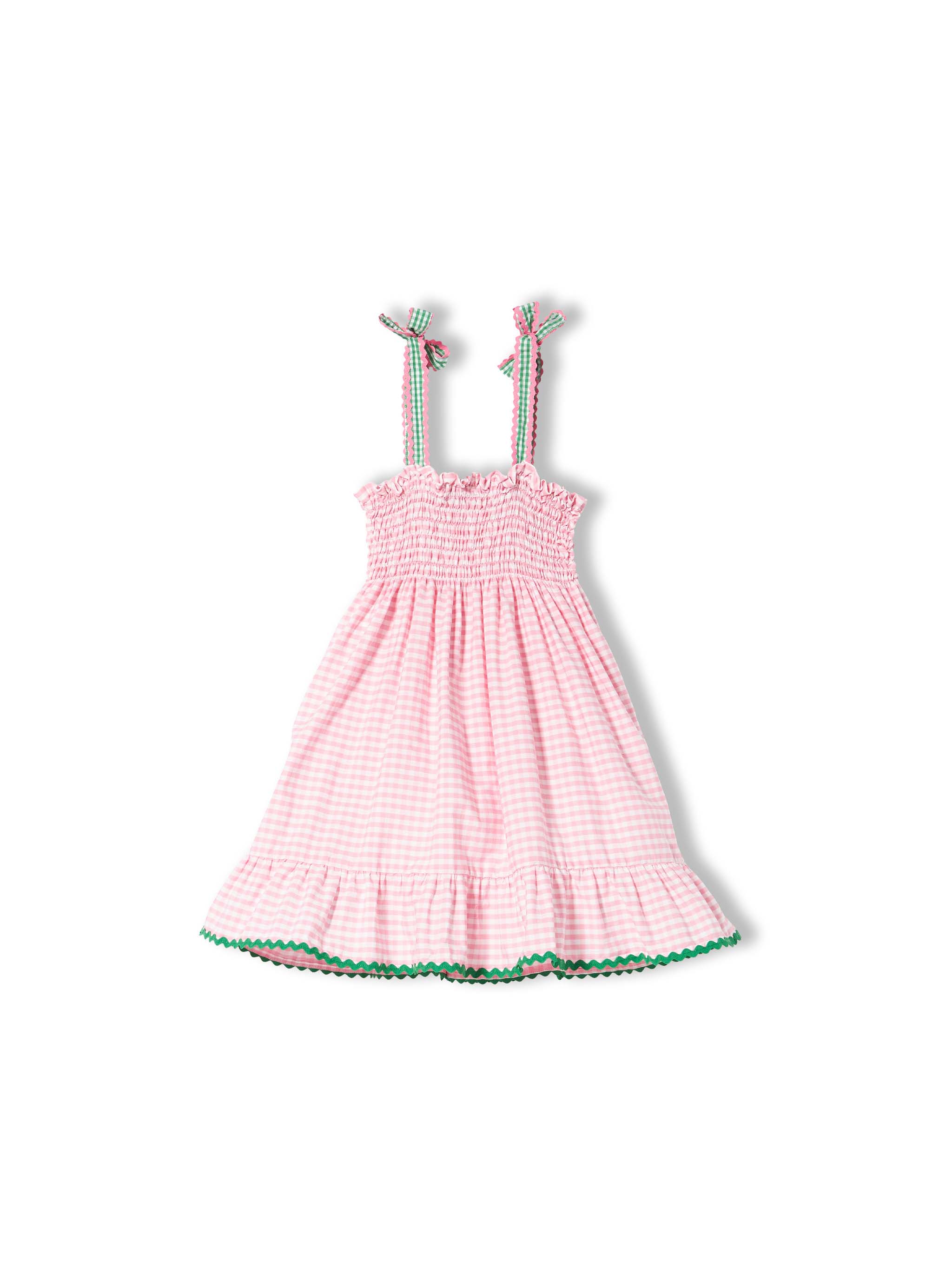 Girl Dress With Gingham Print Pink