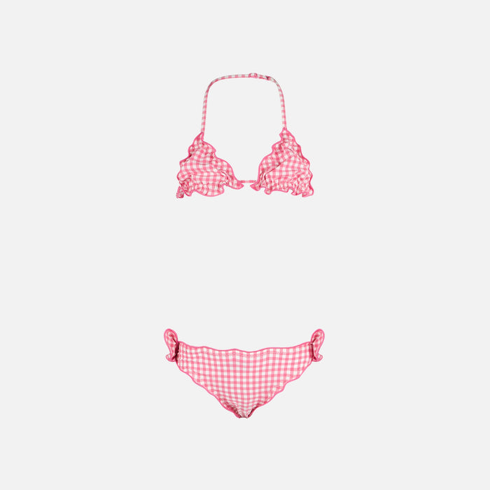 Girl Triangle Bikini With Pink Gingham Print