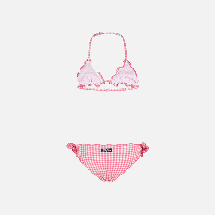 Girl Triangle Bikini With Pink Gingham Print
