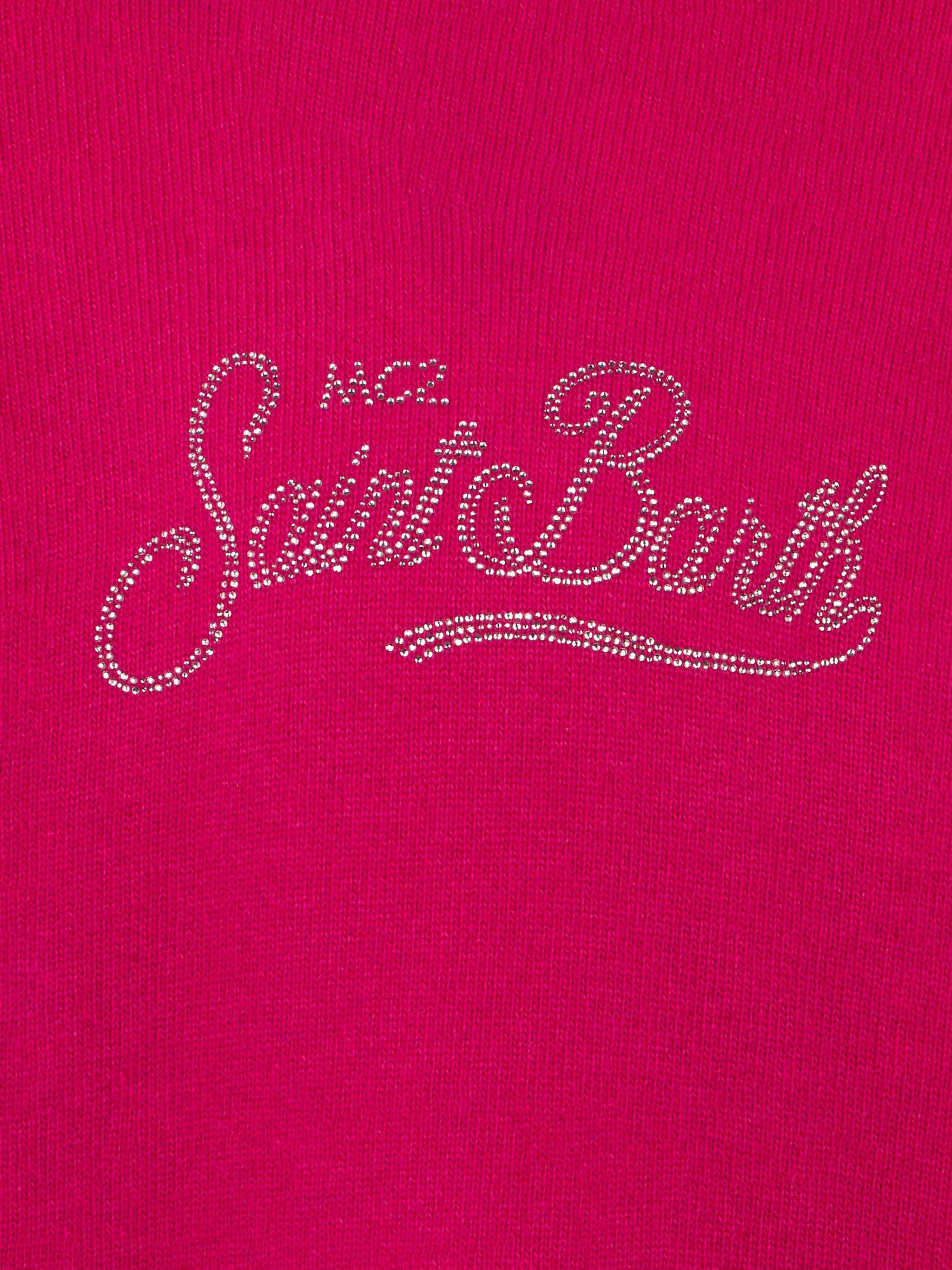 Girl Fuchsia Cropped Hooded Sweater With Rhinestones Pink