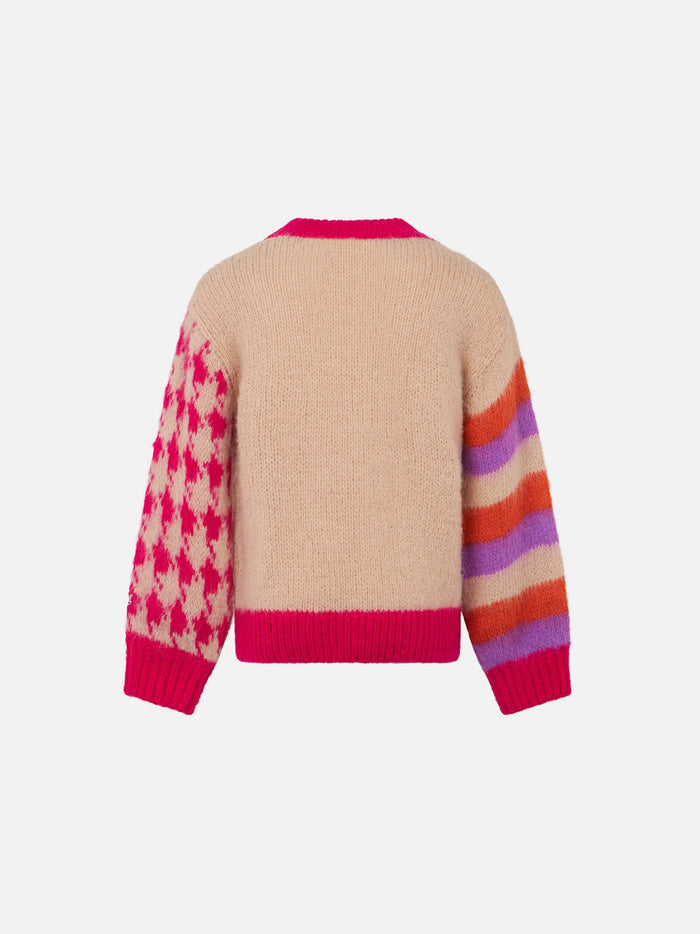 Girl Boxy Shape Soft Sweater With Ci Penso Embroidery Brown