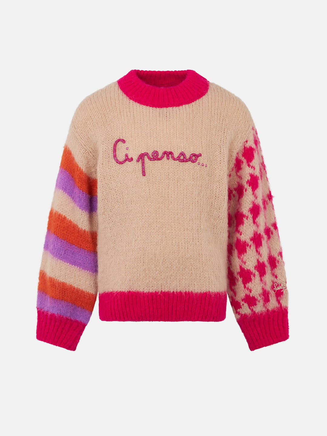 Girl Boxy Shape Soft Sweater With Ci Penso Embroidery Brown