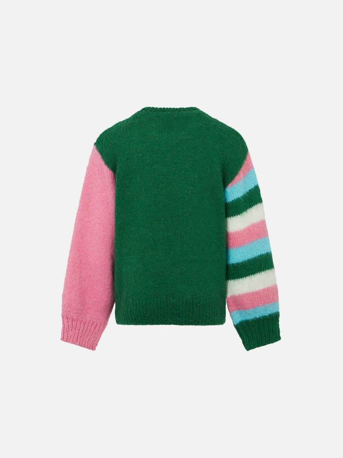 Girl Boxy Shape Soft Sweater With Comme Ci Ça Embroidery Green